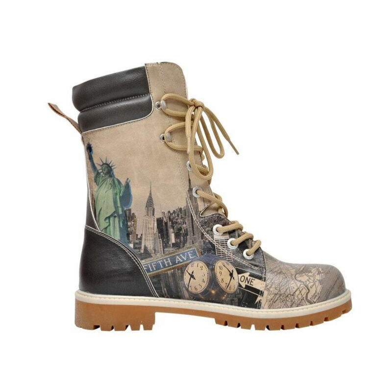 Podloženi visoki škornji s potiskom WELCOME TO NEW YORK za ženske levi - DOGO