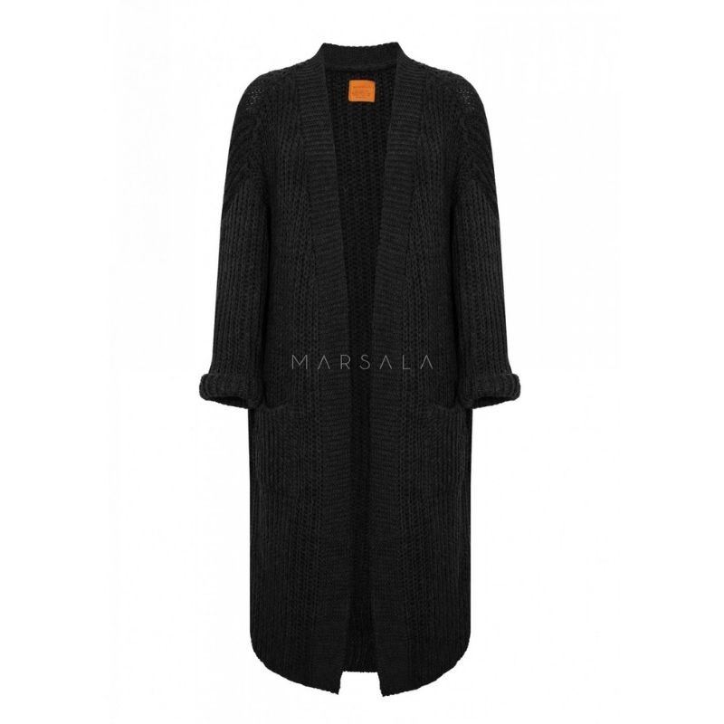 Daljša pletene jopa za ženske Bari Black - Marsala