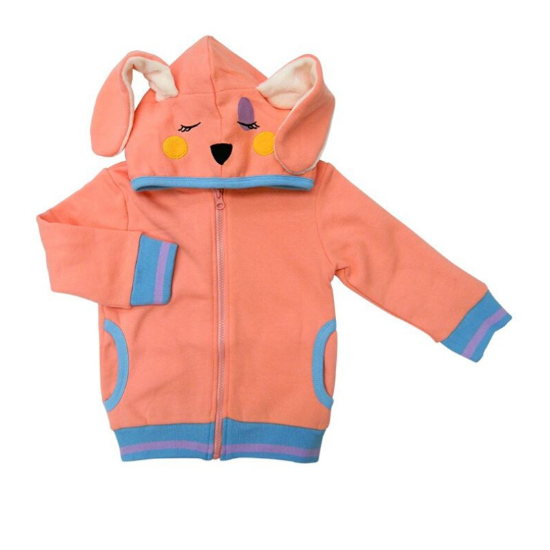Koralno roza flis jopica z ušeski BUNNY HOODIE za punčke - Blade