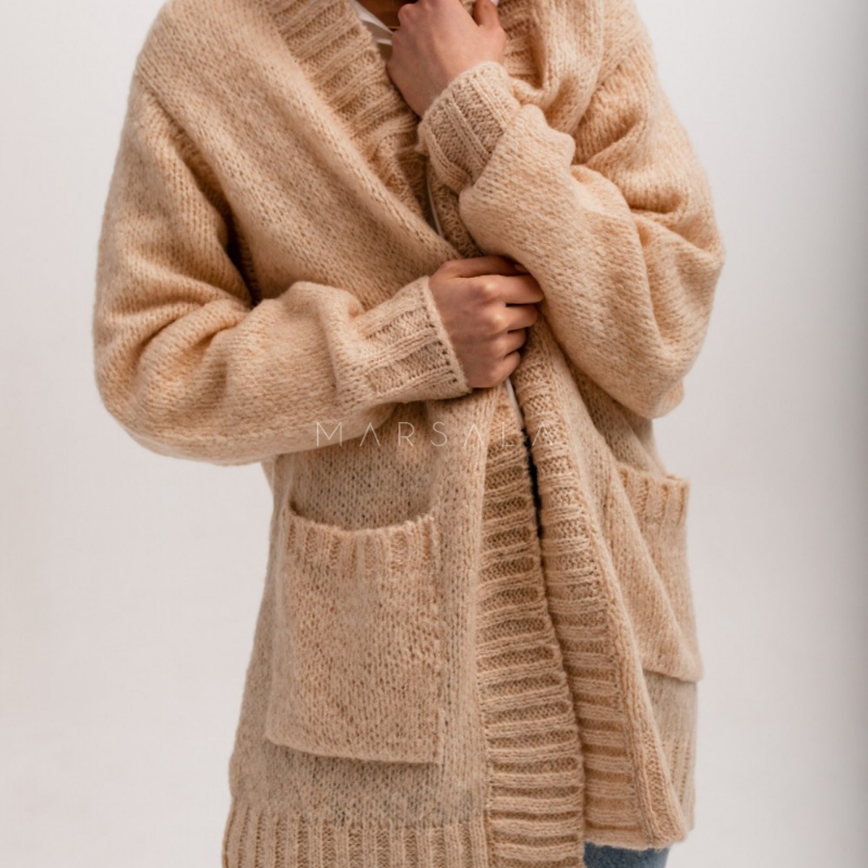 Pletena jopa z žepi Mischigain Beige - Marsala