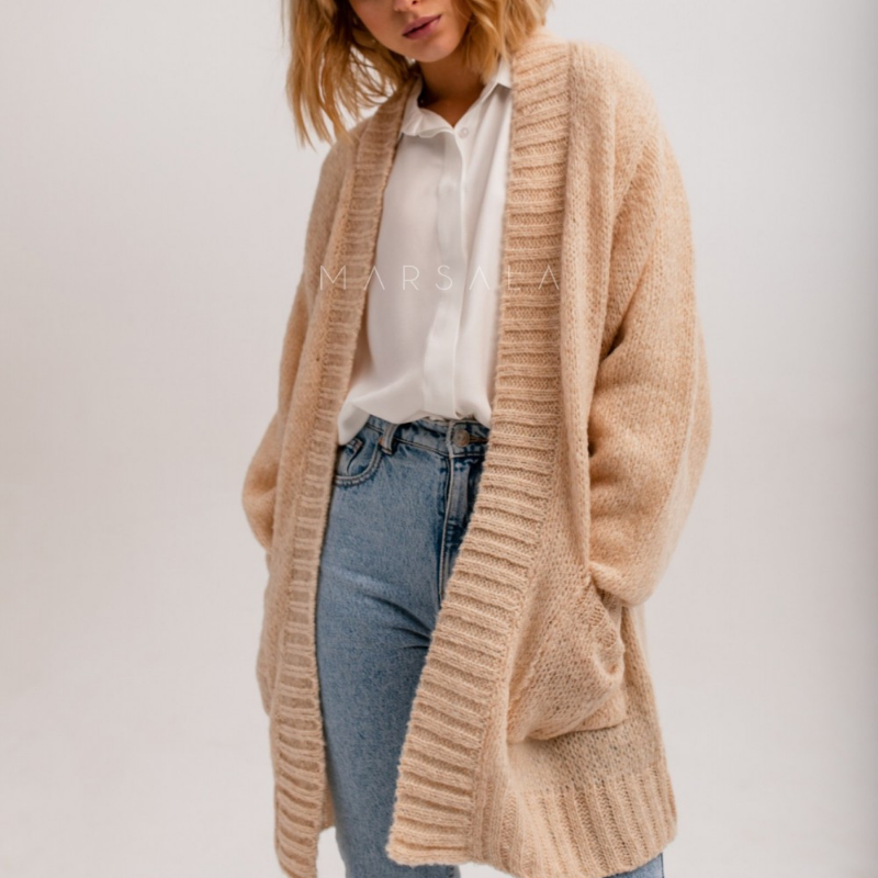 Pletena jopa z žepi Mischigain Beige - Marsala