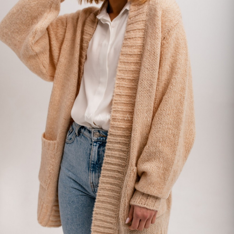 Pletena jopa z žepi Mischigain Beige - Marsala