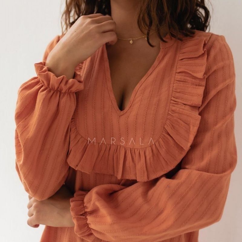 Bombažna in lahka poletna obleka Ginger Brick - Marsala