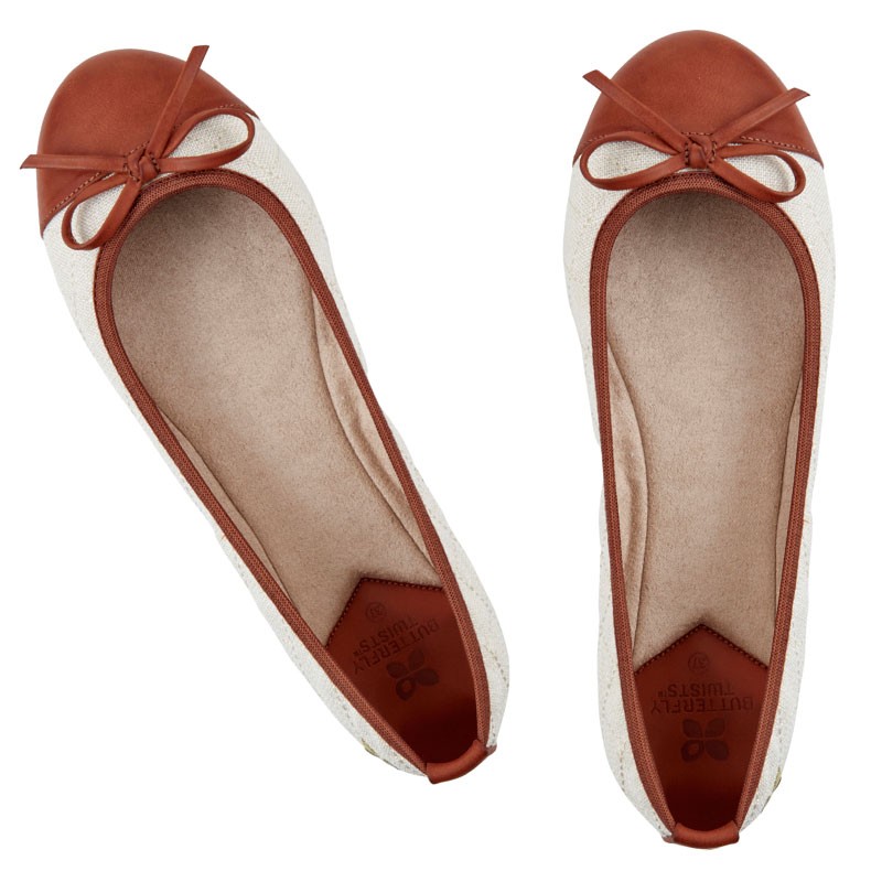 Balerinke Olivia v Cream/Chestnut barvi za ženske - Butterfly Twists