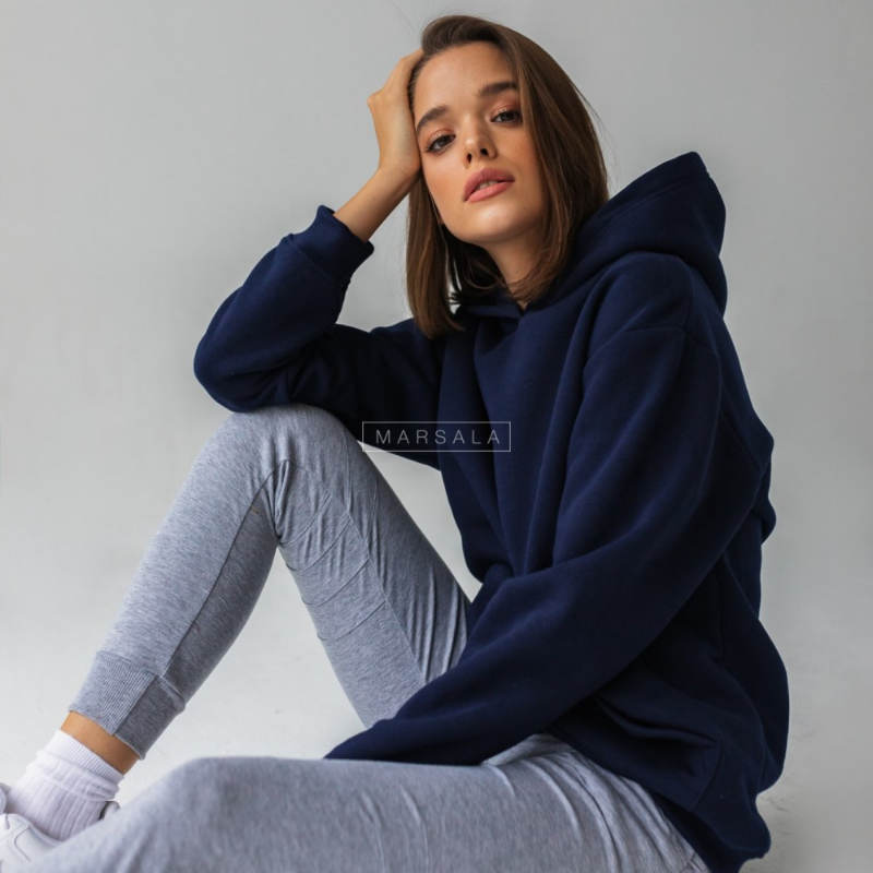 Pulover s kapuco BASIC Evening Blue - By Marsala