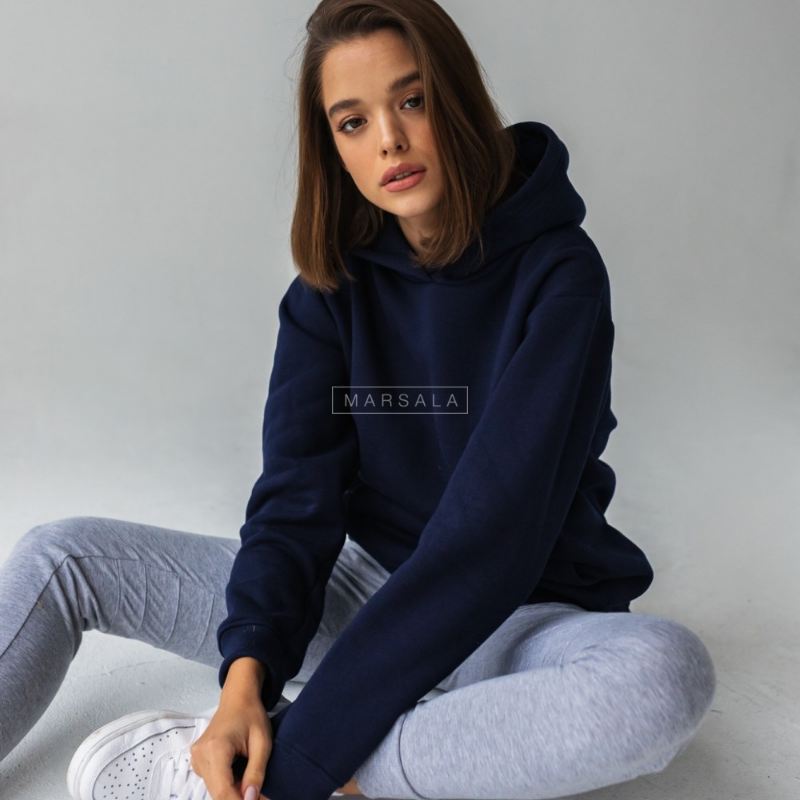 Pulover s kapuco BASIC Evening Blue - By Marsala