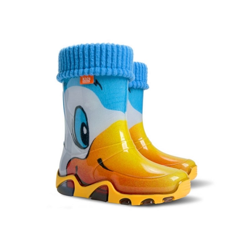 POdloženi dežni škornji v motivu Račka za otroke - Demar