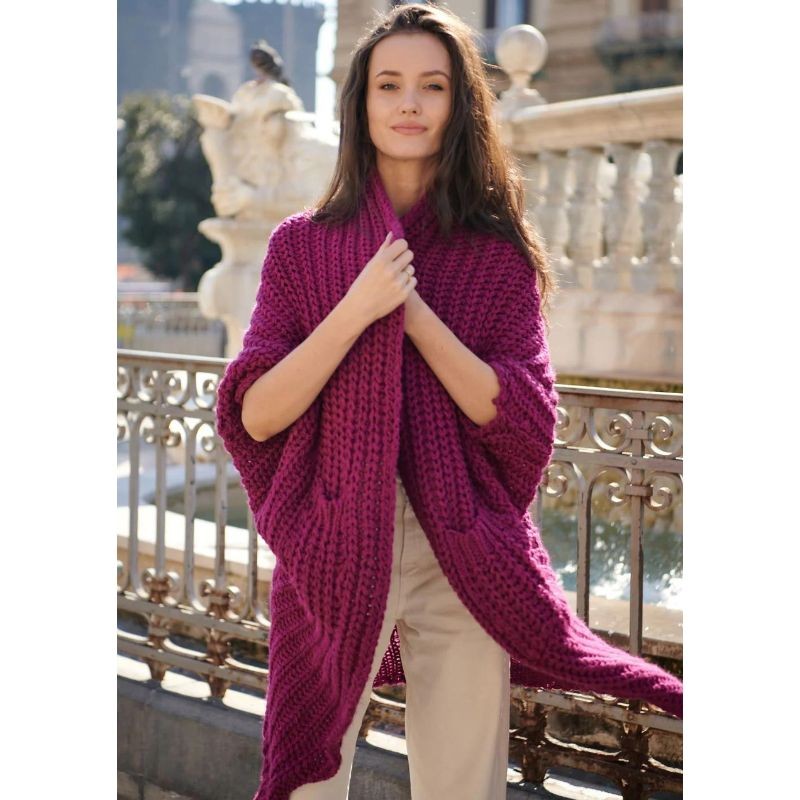 Dolga pletena jopa za ženske Viva Magenta - Naoko