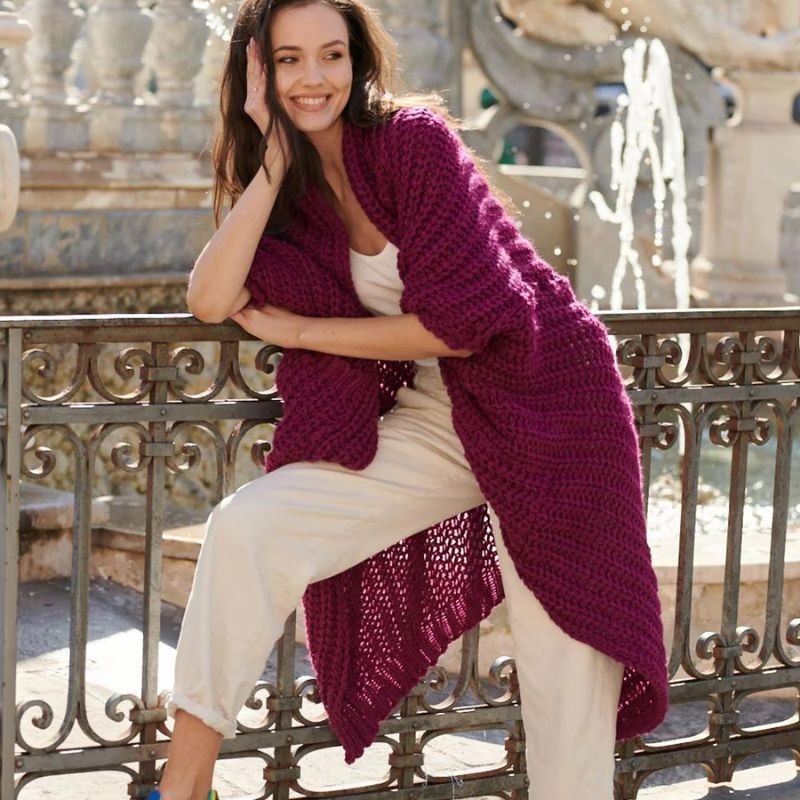 Dolga pletena jopa za ženske Viva Magenta - Naoko