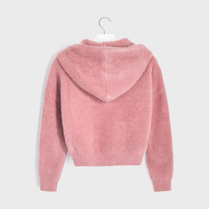 Kosmaten pulover s kapuco na zadrgo v temno roza barvi - Mayoral