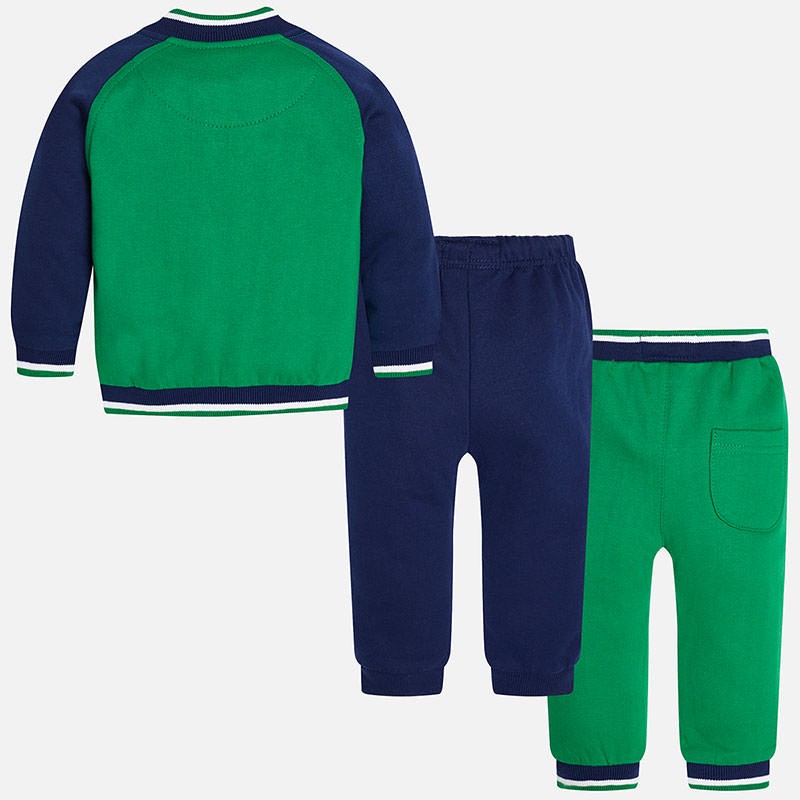 Tridelni komplet v zeleno-modri kombinaciji: jopica in dva spodnja dela/trenirka za fantke - Mayoral