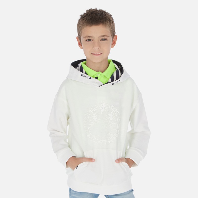 Pulover s kapuco v beli barvi za fante - Mayoral