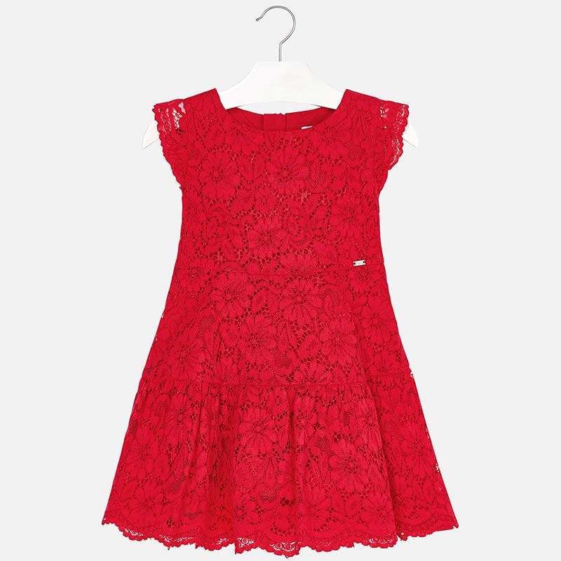 Rdeča obleka iz čipke za punce - Mayoral