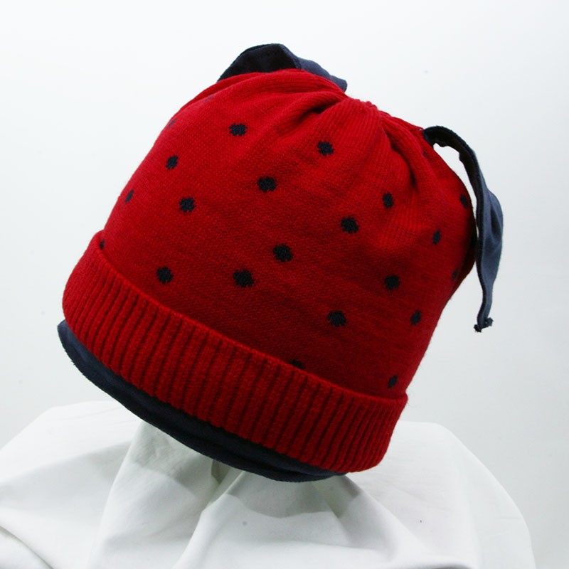 Zimska kapa z ušeski Dot v rdeče-modri kombinaciji za punce - Pupill