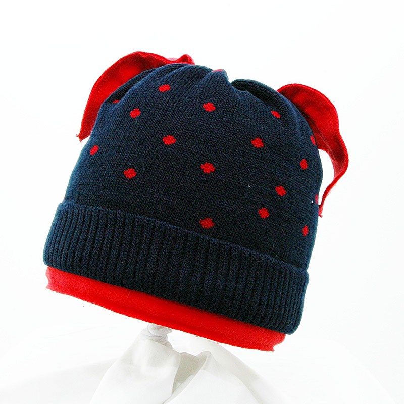 Zimska kapa z ušeski Dot v modro-rdeči kombinaciji za punce - Pupill