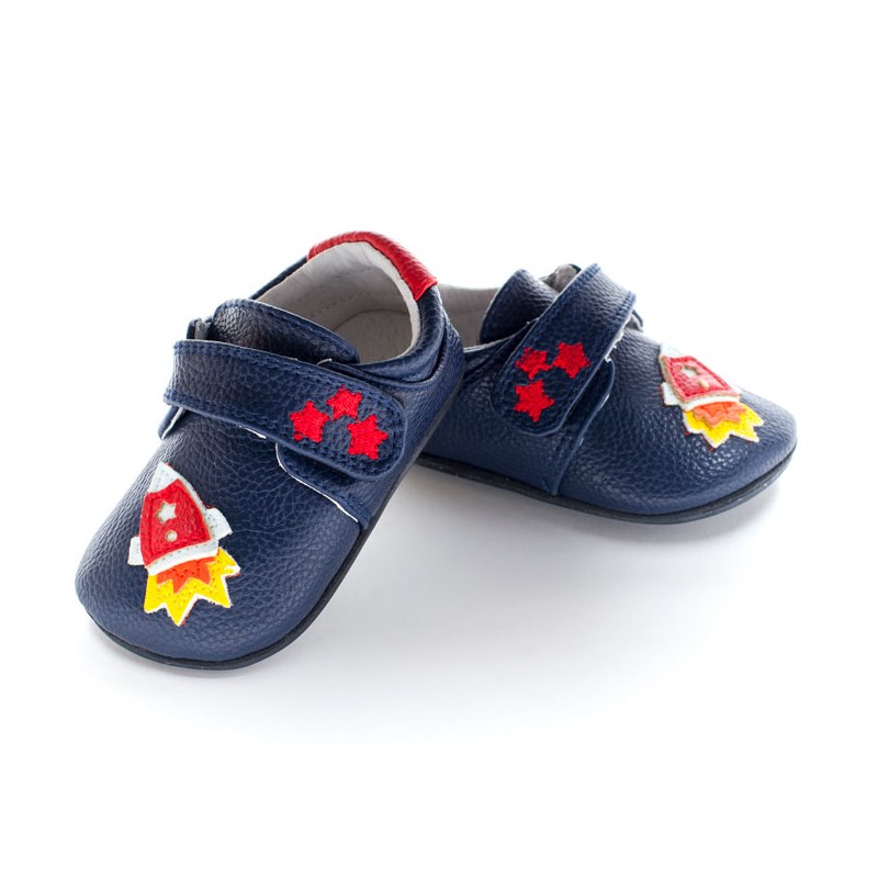 Usnjeni copati Riley Rocket Navy za fantke - Jack & Lily