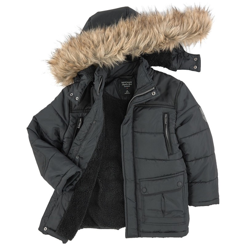 Zimska jakna, podložena z umetnim krznom, v črni barvi za fante - Mayoral