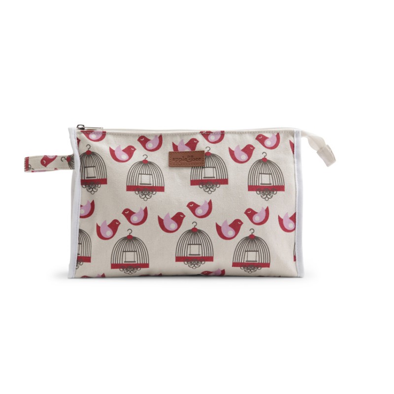 Otroška kozmetična torbica iz organskega bombaža v potisku roza ptičkov - Apple&Bee