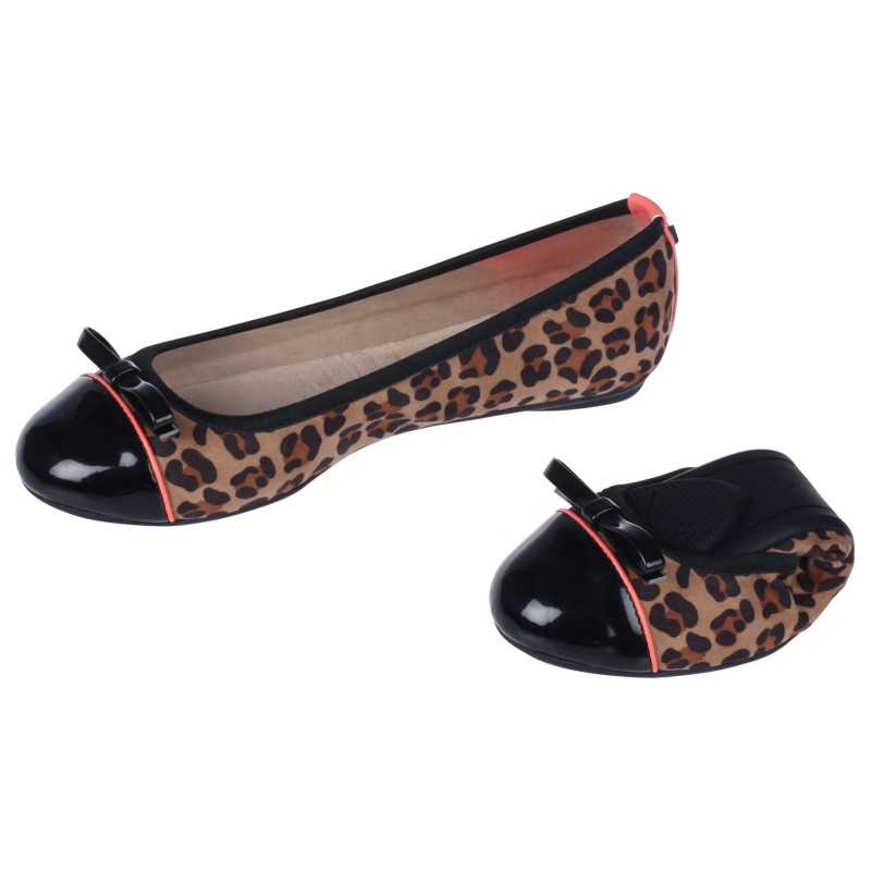 Balerinke za žene CARA Tan Leopard Black - Butterfly Twists