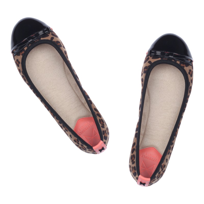 Balerinke za žene CARA Tan Leopard Black - Butterfly Twists