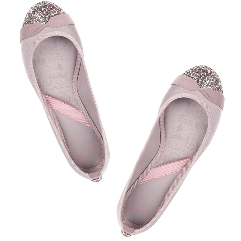 Balerinke s spominsko peno CHARLOTTE Fawn Satin/Rose Gold Glitter - Butterfly Twists