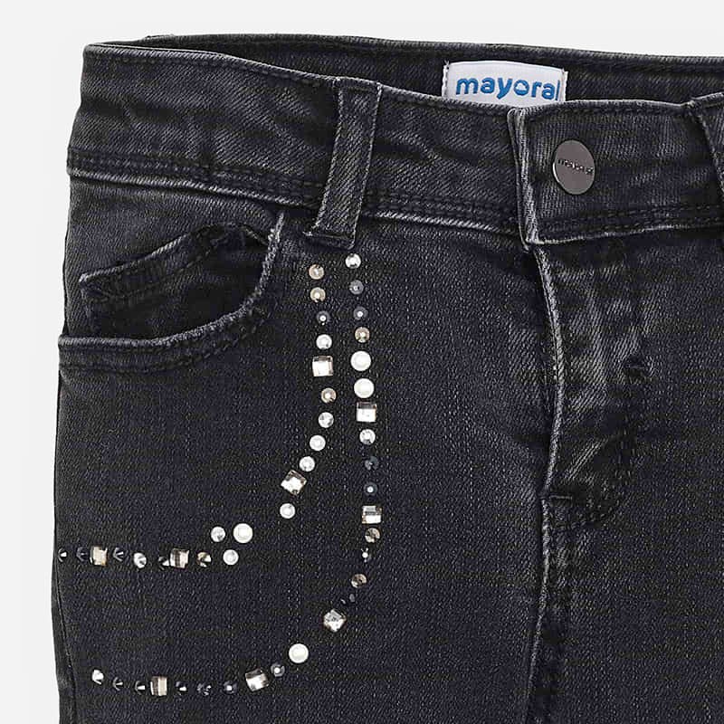 Črne jeans hlače za punce z dekorativnimi elementi - Mayoral