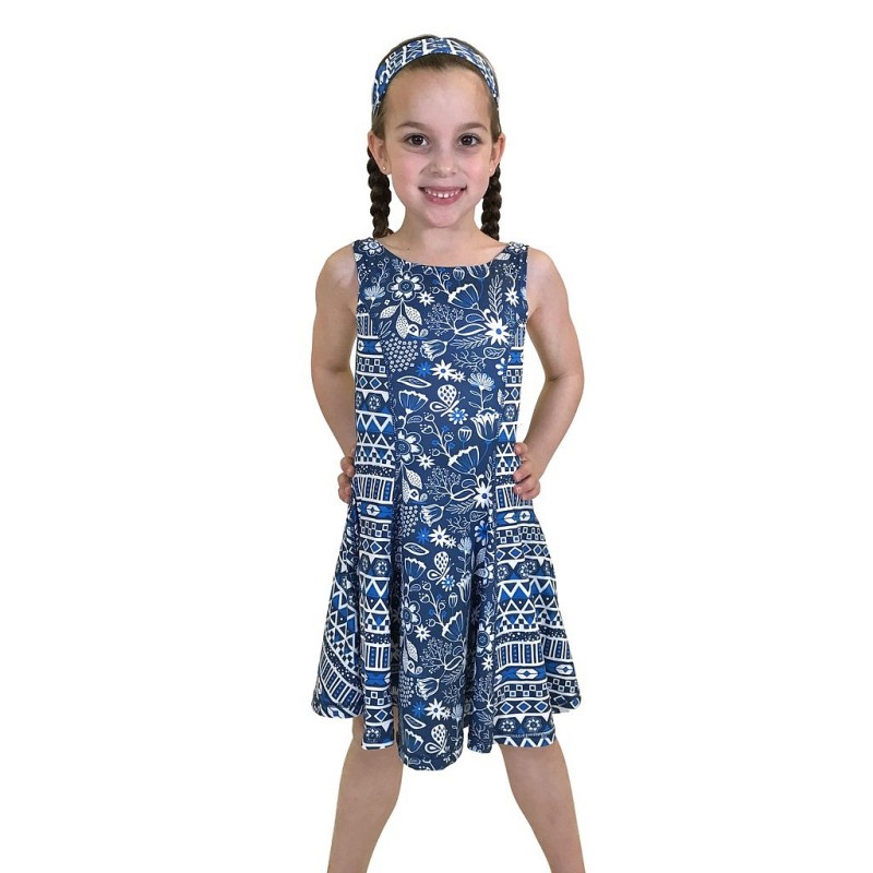 Obleka za punce Flow Dress v potisku Blue - Chooze