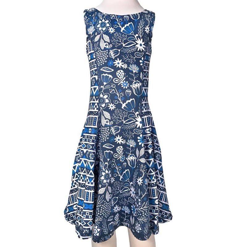 Obleka za punce Flow Dress v potisku Blue - Chooze