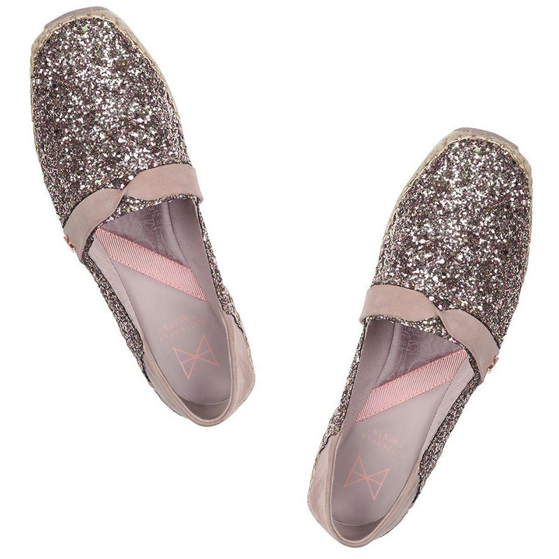 Espadrile s spominsko peno MAYA Rose Gold Glitter - Butterfly Twists