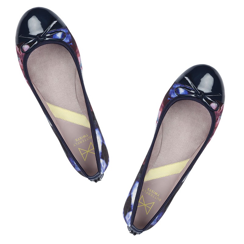 Balerinke za ženske OLIVIA Navy Blurred Floral - Butterfly Twists