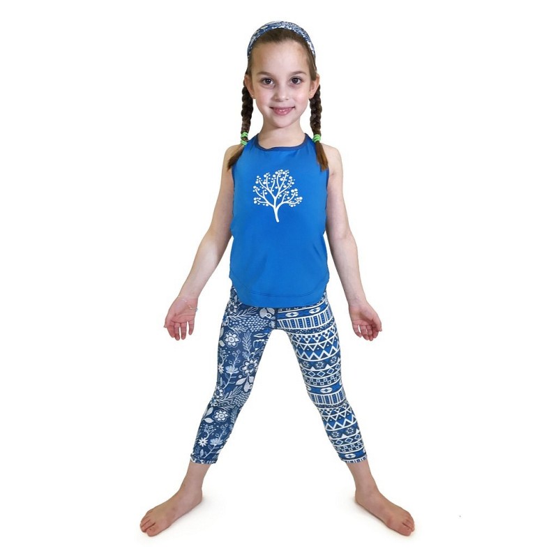 Športne 3/4 legice Croppped Leggings za punce v Amaze Blue potisku - Chooze