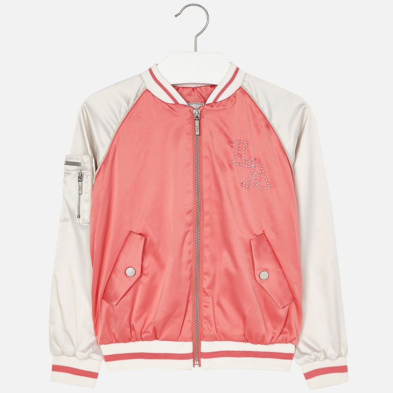 Prehodna jakna iz satena v roza/beli kombinaciji za punce - Mayoral