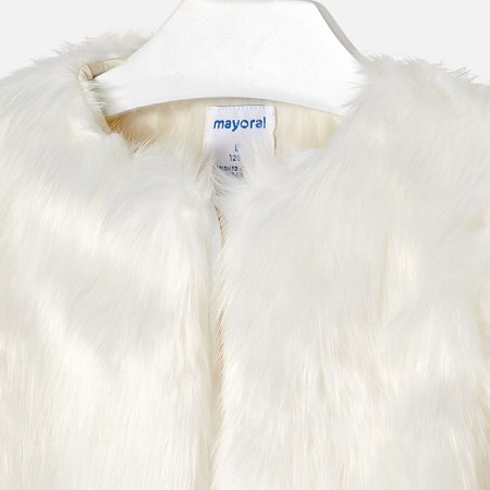 Bijeli krzneni kaput za djevojke detaljno - Mayoral