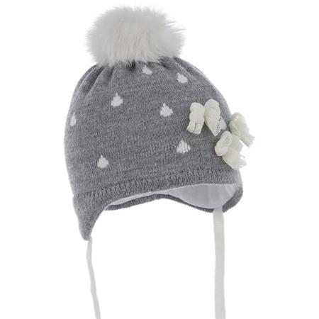Siva zimska kapa s cofom za punčke Maja Elegance - Pupill