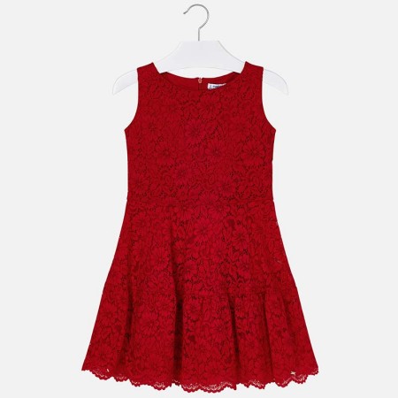 Rdeča čipkasta obleka za punce - Mayoral