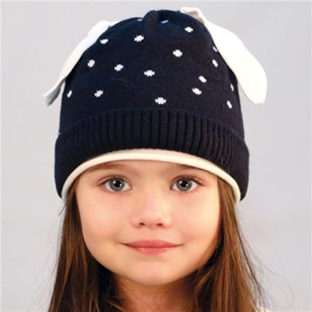 Zimska kapa z ušeski Dot v modro-beli kombinaciji za punce - Pupill