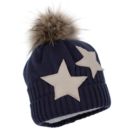Modra zimska kapa za punce Astra z krznenim cofom - Pupill