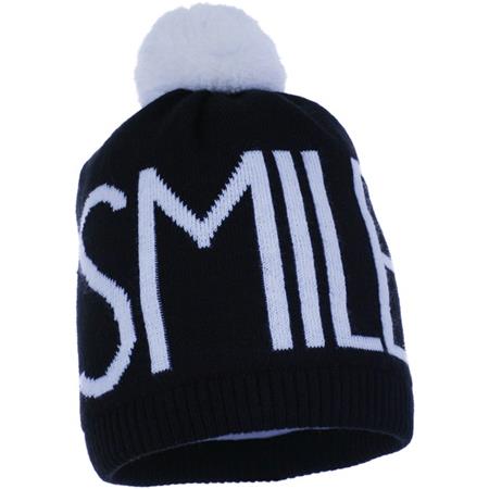 Zimska kapa Smile v črni barvi z belim cofom - Pupill