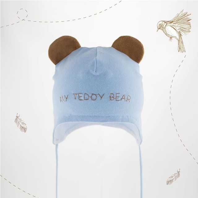Kapa z ušeski Teddy nebesno modra - Pupill