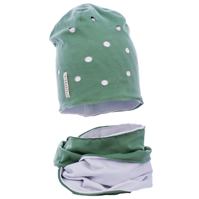 Bombažna kapa Yvone v zeleni kombinaciji (boa ni v ceni) - Pupill