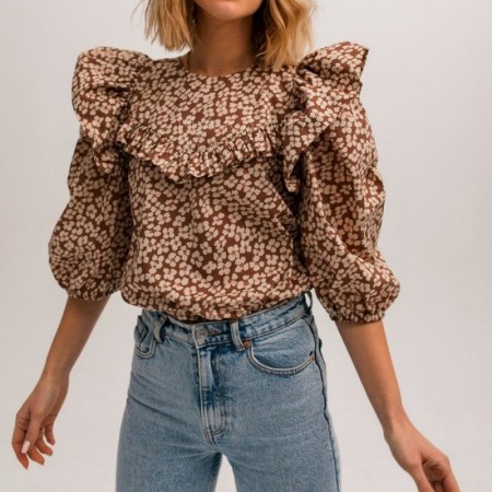 Bluza za ženske Alicante Brown floral print - By Marsala