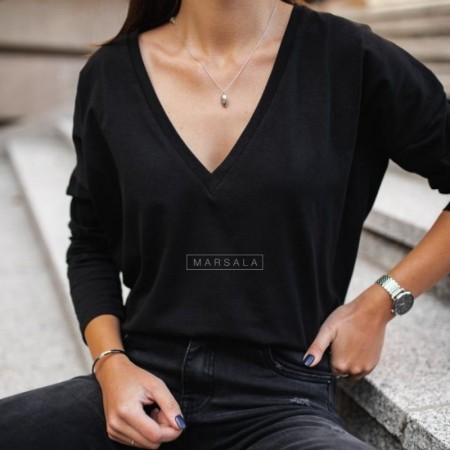 Majica z dolgimi rokavi V - neck Black - By Marsala