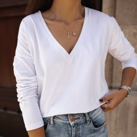 Majica z dolgimi rokavi V - neck White- By Marsala
