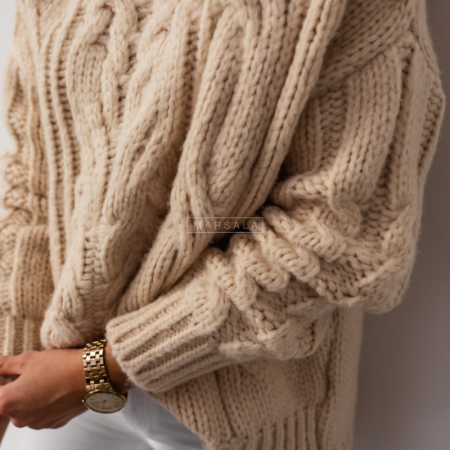 Pleten topel pulover SHANTI Ecru - By Marsala