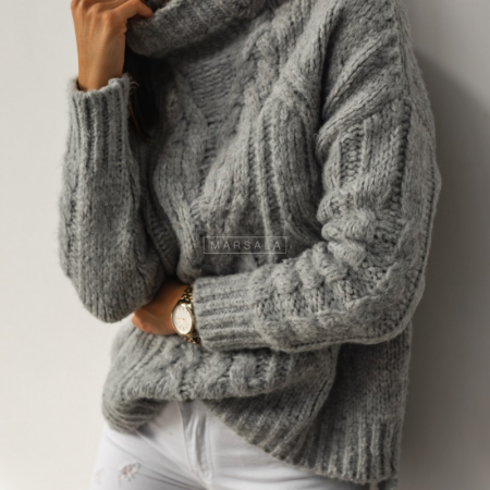 Topel pleten pulover iz mehke in prijetne preje Shanti Grey za ženske - Marsala