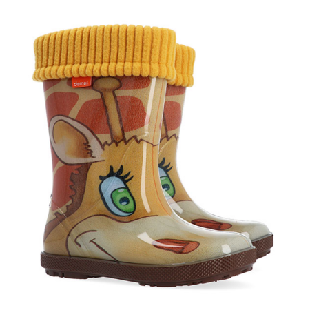 Podloženi dežni škornji za otroke Žirafa z rjavim podplatom - Demar