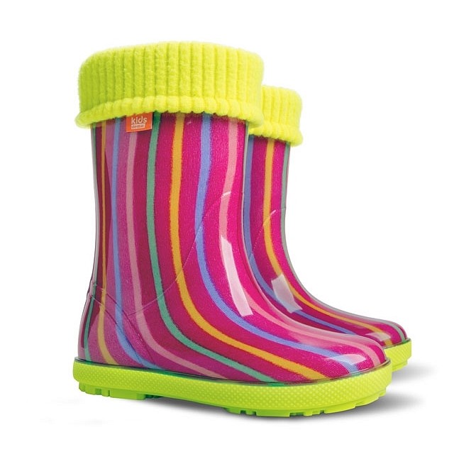 Dežni škornji z flis vložkom Rainbow za punce - Demar