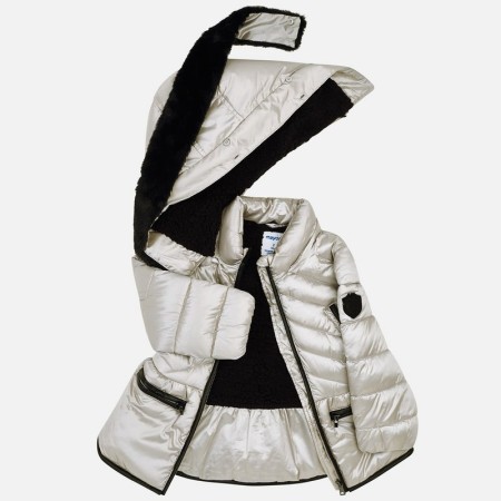 Metalik siva zimska bunda za punce snemnljivo krzno - Mayoral