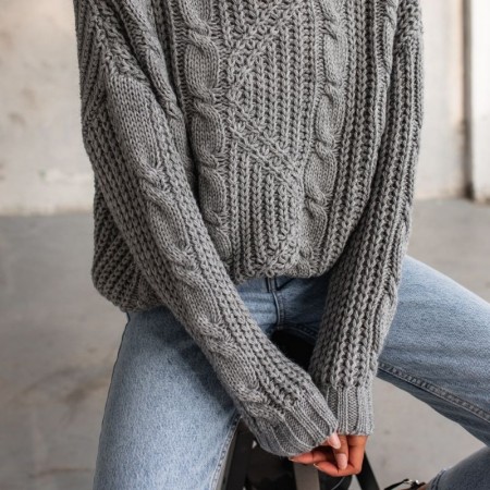 Pleten pulover za ženske Belfort Grey - By Marsala