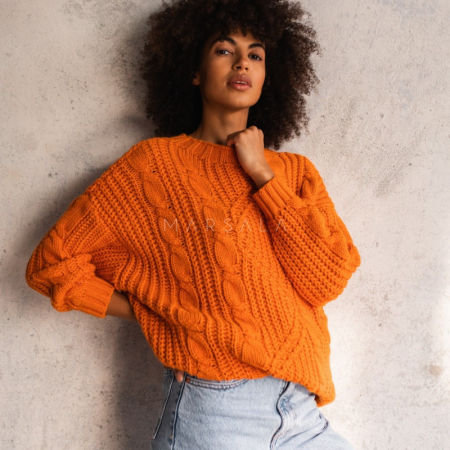Pleten pulover Belfort orange za ženske - By Marsala